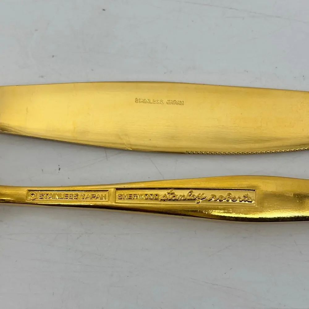 Sherwood Stanley Roberts Flatware Spoons Salad Forks Stainless Gold Tone